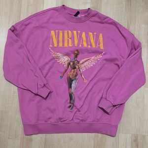 H&M Nirvana oversized hot pink sweatshirt